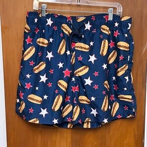 George Men's Swim Trunks - Blue with Hot Dog and Star Print size L